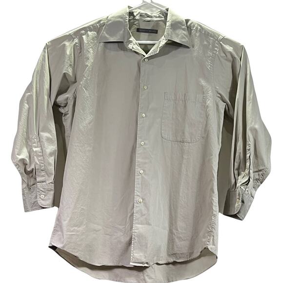 Geoffrey Beene Peached Cotton Button Up Dress Career Shirt Large 16.5 32/33 Beig - Picture 3 of 16